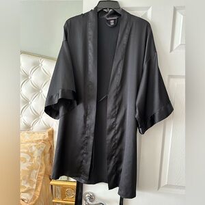 Elegant Black Satin Kimono Robe